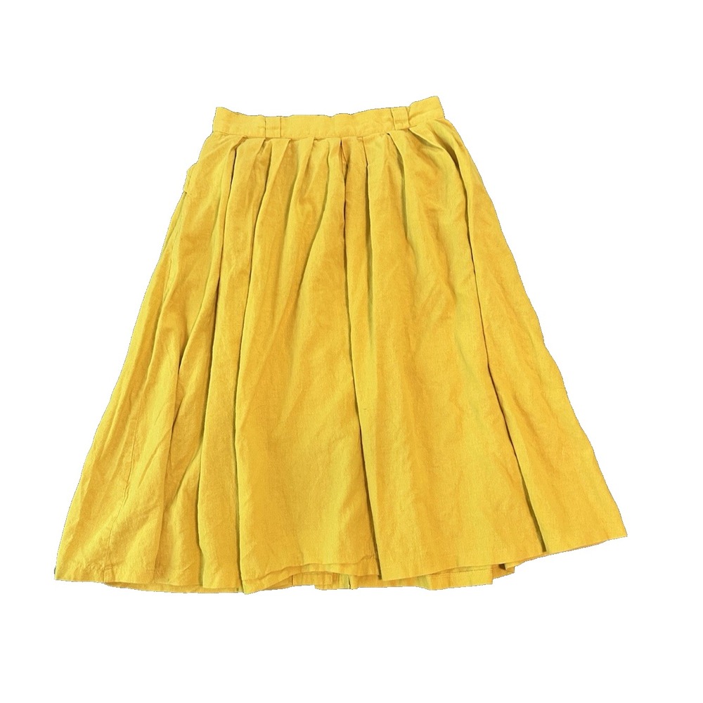 Modcloth Linen Blend Retro Womens Mustard Yellow Skirt 8 Midi Twee Pin Up Artsy - Picture 2 of 6